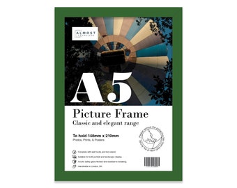A5 Green Picture Frame, Photo Frame Green A5 Size, A5 Poster Frame, A5 Frame with Mount for A6 Print Option, Jungle Theme Decor, Dark Green