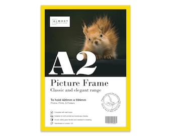 A2 Yellow Picture Frame, Large A2 Poster Frame, Photo Frame Yellow A2 Size, A2 Frame with Mount for A3 Print Option, Art Frame, Wall Mounted