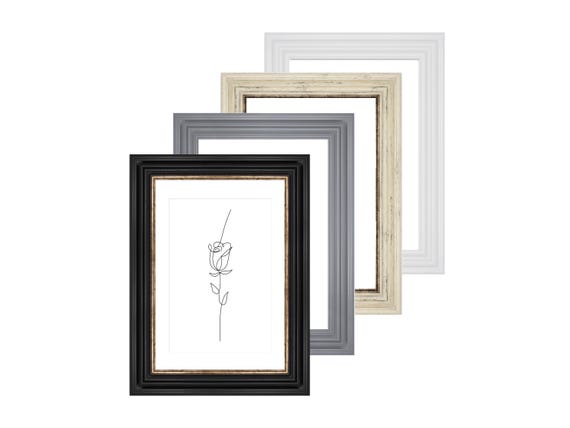 A2 A3 A4 A5 A6 Black Picture Frame - Antique Distressed Art Deco Photo Frame - Fits Photo with Mount White - Vintage Grey Picture Frame