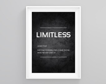Limitless Adjective Infinite Possibilities Come Those Who Never Give Up, Boss Poster, Entrepreneur Quotes, Gift For Boss, Execution Wall Art