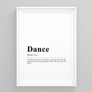 Dance, Definition Wall Art, Home Wall Art, Funny Definition Art, Minimalist Print, Framed Prints, Prints Framed, Poster, Minimalist Wall Art