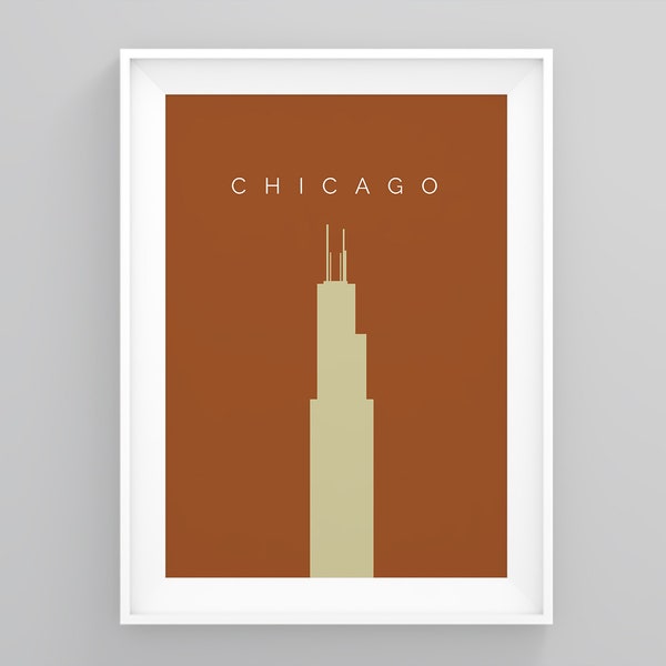Poster di viaggio vintage di Chicago, Willis Tower Travel Wall Art, Chicago terra Mark stampa, poster dell'annata, minimalista viaggio poster, anno Gap