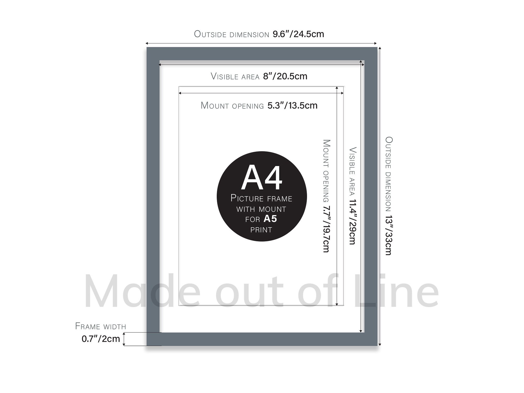 A4 Grey Picture Frame A4 Frame With Mount for A5 Print Etsy