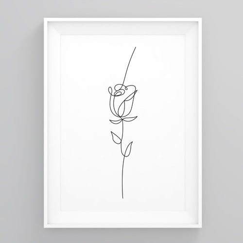 Flower Line Drawing Minimalist Line Drawing Framed Wall Art Etsy