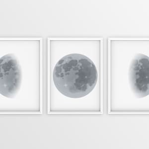 Moon 3 Phases, Bathroom Wall Decor, Set Of 3 Wall Art, Art Modern, Funny Toilet Sign, Funny Bathroom Print, Funny Bathroom Art, Framed Print
