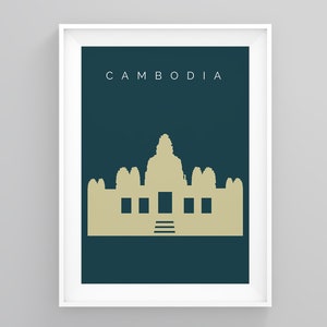 Cambodia Land Mark Print, the Bayon Siem Reap, Cambodia Minimalistic Travel Poster, Art Deco Travel Posters, Travel Destination Prints