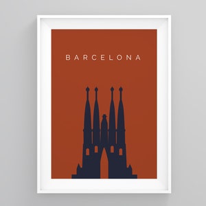 Impression de voyage à Barcelone, affiches de voyage art déco de la Sagrada Familia, affiche de voyage à Barcelone, art mural voyage, estampes destination de voyage, Espagne