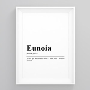 Eunoia, Funny Definition Wall Art, Wall Art Quotes, Framed Wall Print, Funny Dictionary Definition, Wall Art Print, Modern Minimal, Print,