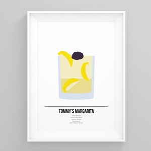 Impresión de Tommy Margarita, póster de cóctel, obra de arte minimalista, para cocina moderna, impresión de pared enmarcada, arte escandinavo enmarcado, impresión moderna enmarcada