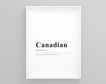 Canadian, Definition Poster, Gift Ideas, Typography Wall Art, Quote Poster, Minimal Typography, Wall Art, Home Print, New Home Print