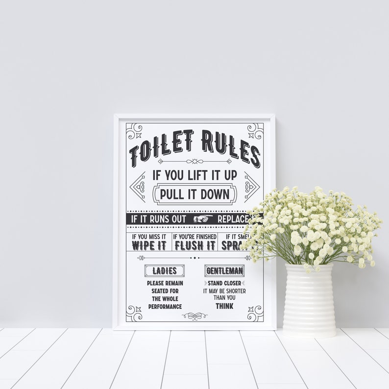 Toilet Rules Bathroom Wall Prints Bathroom Pictures Framed Etsy UK