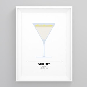 Cocktail Posters, White Lady Recipe, Framed Wall Artwork, Minimalistic Design, Great Kitchen Prints, Kitchen Prints Art, Framed Print