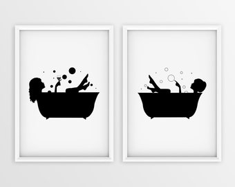 Bath Tub | Bath Tub, Framed Toilet Print, Bathroom Art Prints, 2 Piece Framed Print, 2 Pieces Wall Art, Poster Print, Typography Wall Art