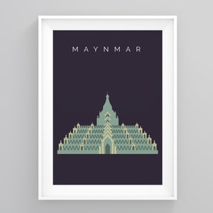 Myanmar Minimalistic Travel Poster, Mandalay Myanmar, Land Mark Print Art Deco Travel Posters, Wall Art, Poster, Travel Destination Prints