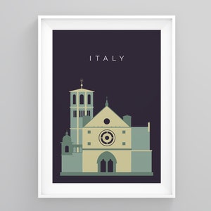 Italien Skyline Print, Assisi, Wanderlust, Assisi Art Deco Reise Poster, Wand Drucke, Neues Zuhause Geschenk, Wand Kunst Druck, Stadt Kunst, Haus Druck
