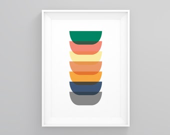 Half Circle Shapes Lined Up, Nordic Design, Mid Century Modern, Scandinavian Poster, Minimalist Print, Framed Wall Art, Modern Art Print
