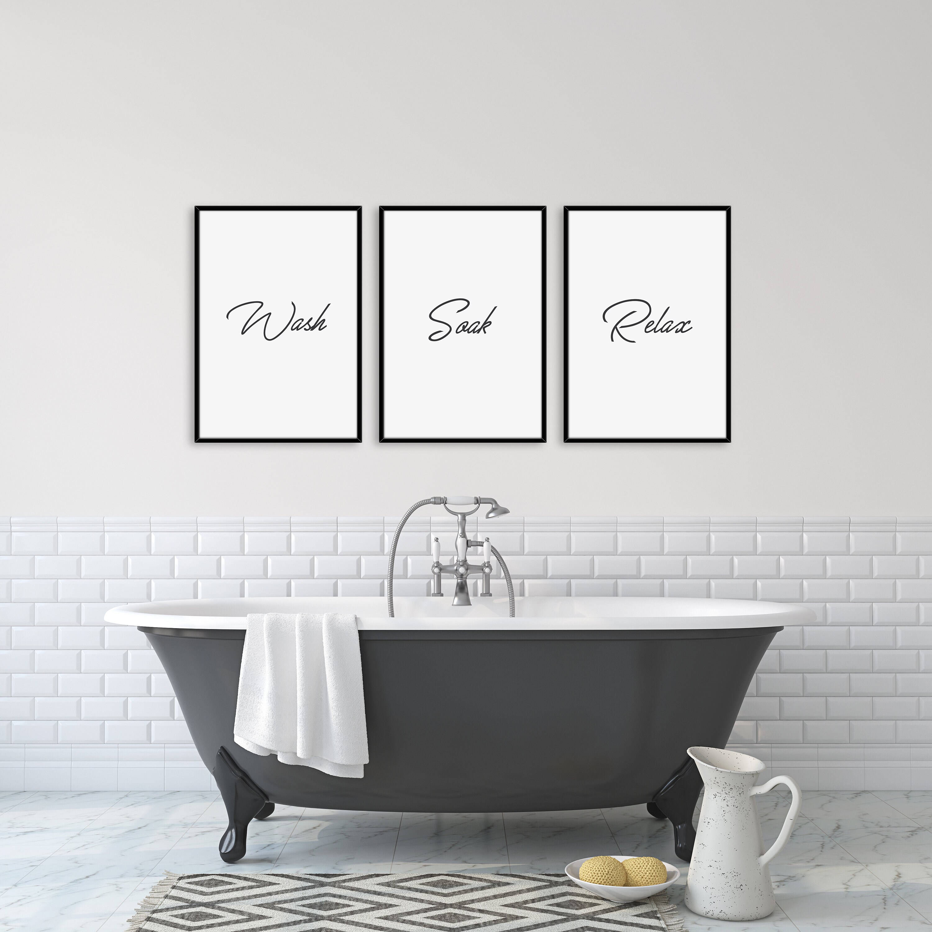 Wash Soak Relax Funny Toilet Sign Print Set Home Print | Etsy