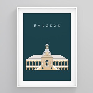Bankok Vintage Travel Prints, the Royal Seminary, Travel Decor, Bankok Travel Decor, Minimalist Wall Art, Modern Art Print, Modern Wall Art
