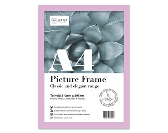 A4 Lilac Picture Frame, A4 Frame with Mount for A5 Print Option, A4 Poster Frame, Photo Frame Lilac A4 Size, Certificate Frame, Lilac Decor