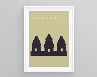 Cambodia Land Mark Print, Roluos Temples Cambodia, Minimalistic Travel Poster Travel Wall Art, Poster, Travel Destination Prints , Gap Year