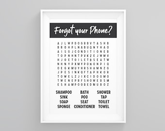 Forget Your Phone (Game), Washroom Funny Print, Toilet Art Prints, Bathroom Wall Decor, Typography Wall Art, Minimalist Wall Art,