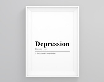 Depression, Dictionary Art Print, Framed Wall Art, Typography Wall Art, Prints Framed, Modern Minimal, Graphic Print