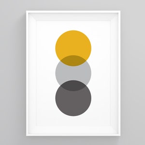 Yellow And Gray Circles, Colourful Abstract, Wall Art Abstract, Mid Century Modern, Framed Scandi Art, Abstract Wall Decor, New Home Decor