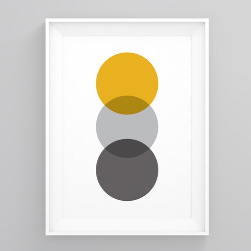 Yellow and Gray Circles Colourful Abstract Wall Art Etsy