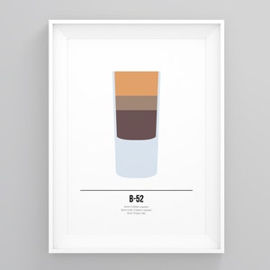 Póster de cóctel B52, recetas de bebidas alcohólicas, impresión enmarcada, regalo para un amigo bebedor, impresiones de decoración de cocina, minimalista enmarcado, póster de arte de cocina