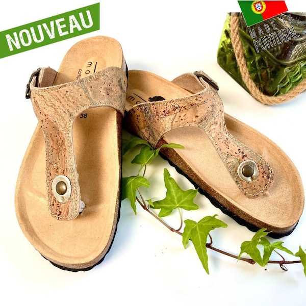 Korksandale "Birk Azules" - Naturkork-Slipper - Veganer Birkenstock in Kork - Sommerliche Korkschuhe für Damen - Vegane Espadrille