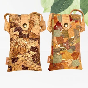 Sac bandoulière Vegan pour téléphone "Arlequin" en liège- pochette téléphone portable - petit sac eco responsable en cuir vegetal - sac bois