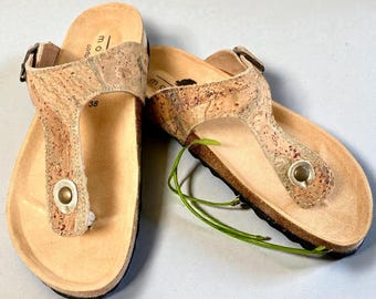 Birk Azules" cork sandals - Natural cork slides - Vegan Birkenstock in cork - Women's summer cork shoes - Vegan espadrille