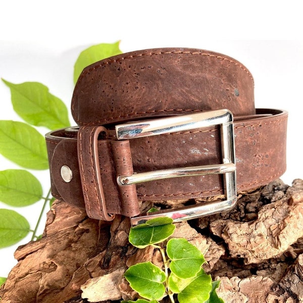 Ceinture en liege artisanale Marron - Ceinture Vegan - ceinture homme vegan en liège - ceinture large brune - ceinture cuir végétal original