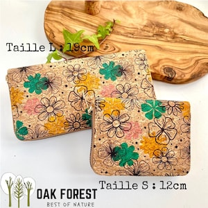 Portefeuille en liège naturel "Fleuri" - Portefeuille Vegan en liège - Porte-monnaie vegan liège - Portefeuille  bohème - cuir végétal.