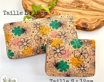 Portefeuille en liège naturel "Fleuri" - Portefeuille Vegan en liège - Porte-monnaie vegan liège - Portefeuille  bohème - cuir végétal.