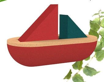 velero de corcho - juguete de baño - juguete de corcho vegano - juguete ecológico - juguete de madera -