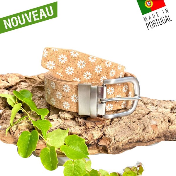 ceinture femme vegan liege réversible - ceinture 2 en 1 - ceinture fleurs femme - ceinture bohème - ceinture naturel mariage - idée cadeau