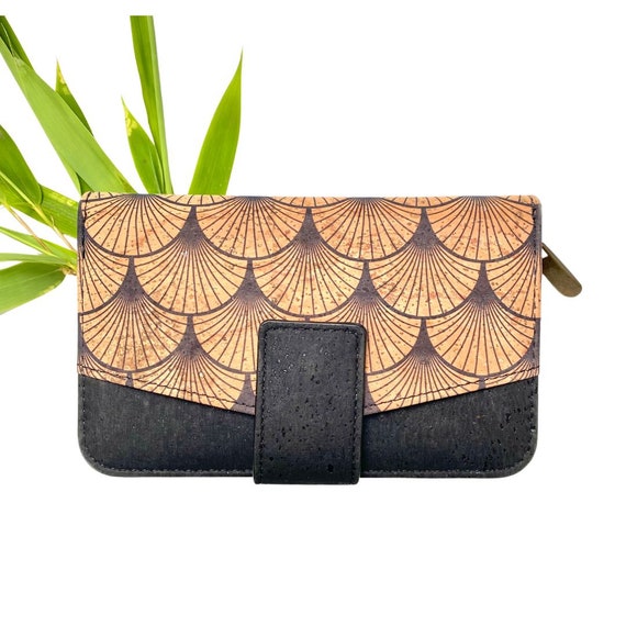 Cartera de corcho natural Tokio Cartera vegana de corcho negro para mujer Cartera compacta eco responsable Monedero negro Etsy Espana