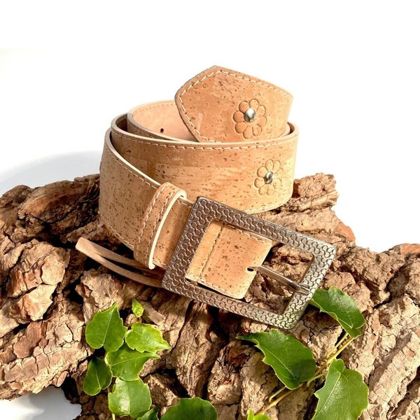 Ceinture en liege artisanale "Marguerite"- Ceinture Vegan - Ceinture cuir de liège - Ceinture femme naturelle - Ceinture large femme - cork