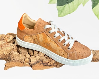 Chaussures en liège Stella - Baskets en liège naturel- Basket Vegan - Stan Smith Orange - Chaussures cuir végétal- Baskets femme- Summer