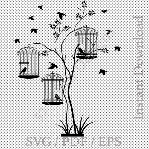 Download Birds In Cages With Vines Flowers Svg Cricut Craft Design Etsy