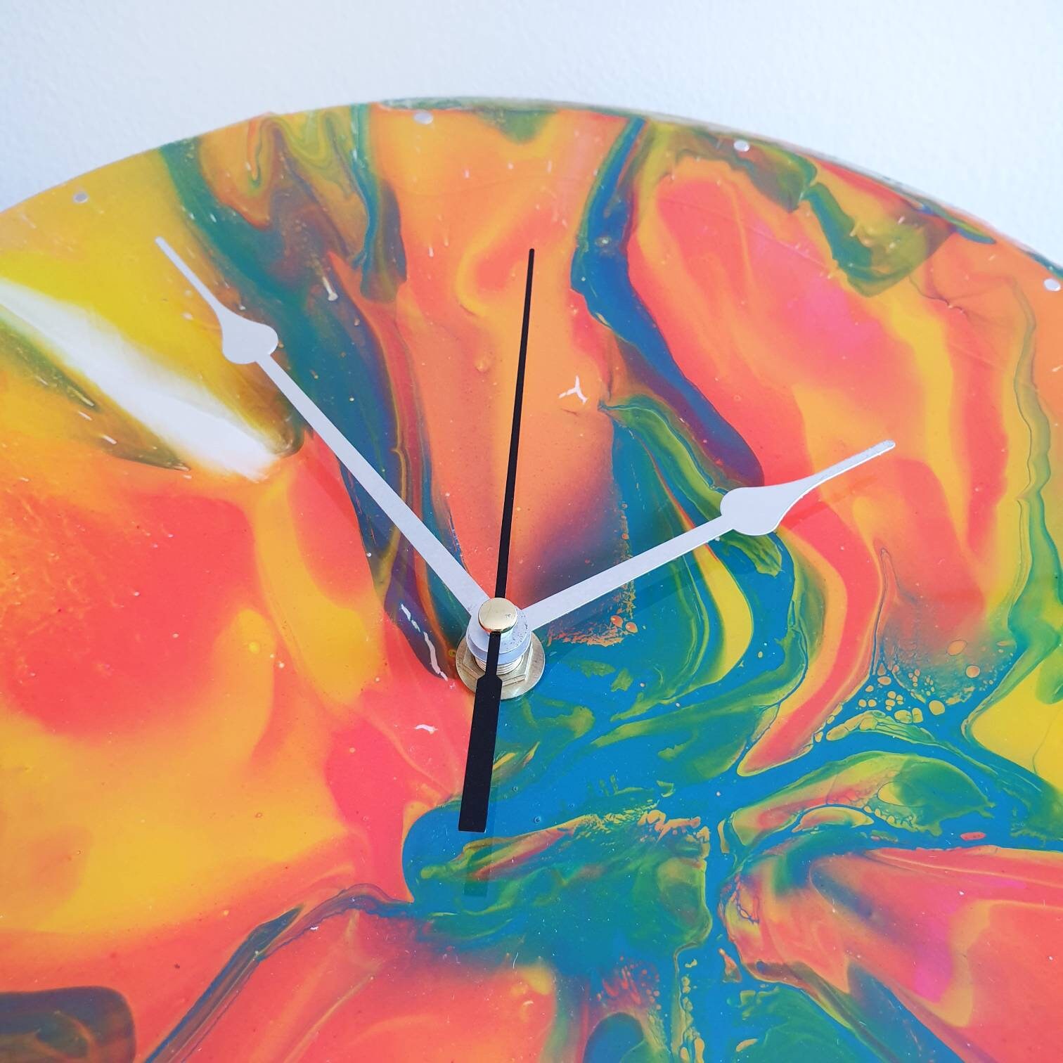 Vinyl Record Art, Acrylic Pour Clock, Silent Wall Clock, Functional Art