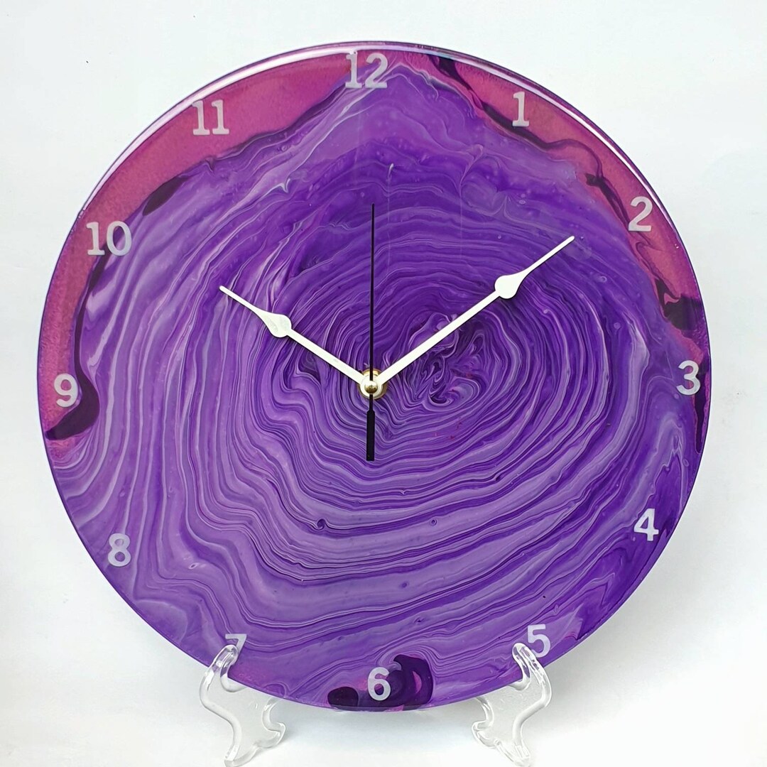 Silent Wall Clock, Acrylic Pour Clock, Upcycled Vinyl Record, Fluid Art