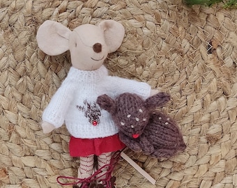 Miniature deer for Maileg mouse on Christmas as a pet friend, Stuffed tiny animal for dollhouse,  Maileg Mice Enthusiasts gift