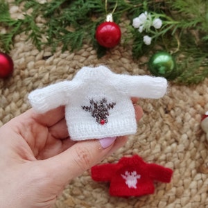 Maileg Maus weiß Hirsche Weihnachten Pullover / Pullover für Großen Bruder, Kleine Schwester, Kleidung für Mutter Mäuse, Großeltern Maileg Maus kleidung