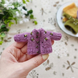 Lavander bee sweater for maileg mouse Big Sister, Cardigan for Little Brother Mice, Miniature clothes for Maileg Mouse toy on Easter