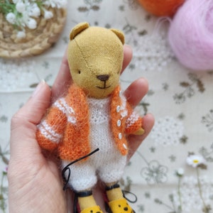 Striped sweater for Teddy baby maileg bear, Cardigan for miniature bjd dolls, Clothes for felted animals, Maileg kleidung