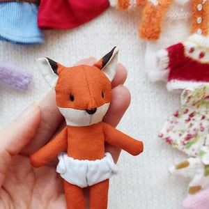 Miniature red baby fox in a diaper by BannAnnaBears / Stuffed fox companion for mouse as animal friend, Artist 3 inch doll for dollhouse