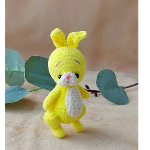Miniature Yellow Rabbit pet friend for small dolls / Pocket animal as bunny collector gift, Artist stuffed hare as a friend for teddy bear