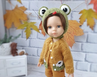 Paola Reina frog helmet / Toad bonnet for Little Darling, Animal hat for Paola Reina doll clothes set on Halloween or Christmas for Ruby Red